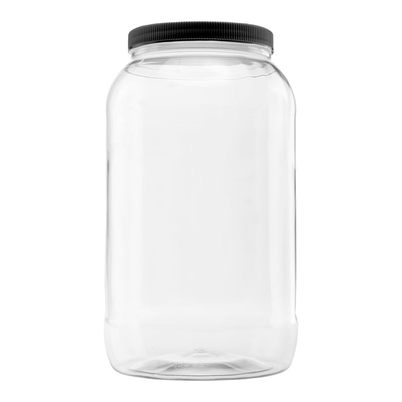 CLEARVIEW CONTAINERS - 128 Ounce Plastic Gallon Jar with 110/400 Black Leak Proof Seal Lid - Food Grade and BPA Free (128oz, 1pk, BLK) - Image 1